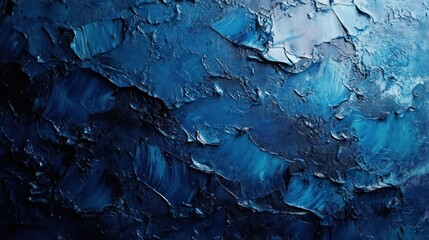 close-up of textured thick brush strokes with dark and light blue oil paint creating a dynamic abstract surface