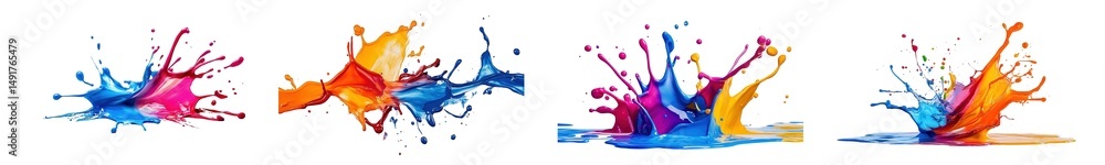 Poster set of vibrant splash of color explosions in digital art. isolated on transparent background