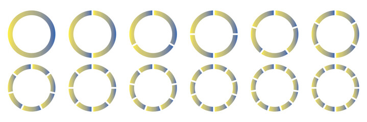 Set of colorful info Pie charts or Segment of circle element icons, Modern flat design infographics template. Segmented circles. Colorful icons.