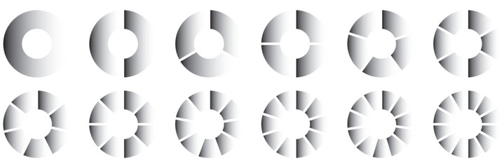 Set of colorful info Pie charts or Segment of circle element icons, Modern flat design infographics template. Segmented circles. Colorful icons.