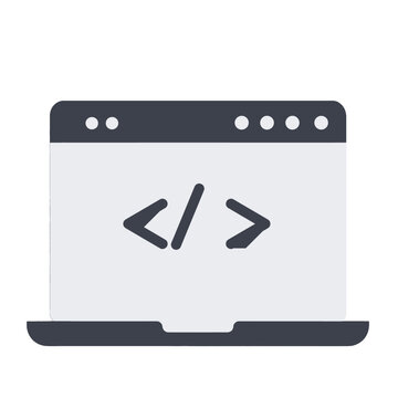 Flat Design Laptop With Coding Screen