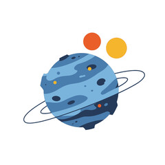 Cartoon Illustration Of A Planet With Rings And Moons