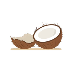 Two Halved Brown Coconut On White Background