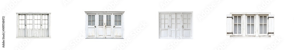 Poster set of symmetrical facade sections of a building isolated on transparent background