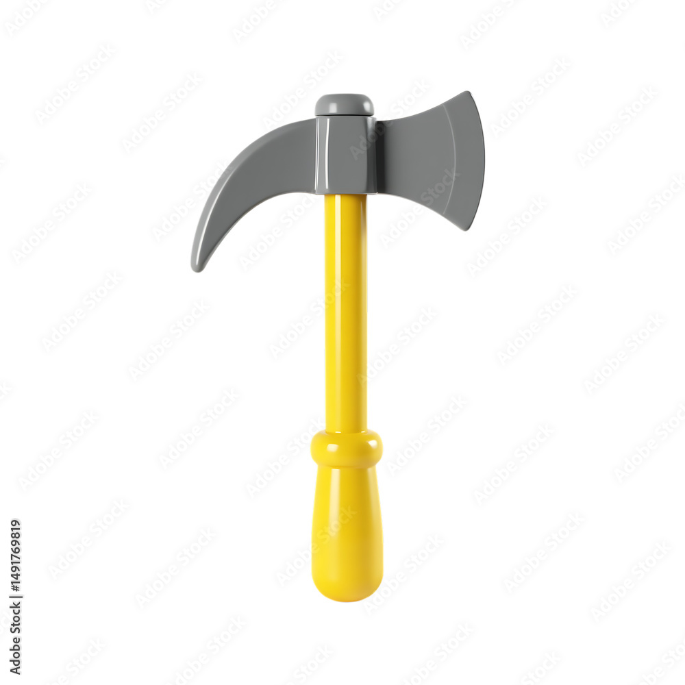 Poster toy axe with yellow handle isolated on transparent background, 3d render