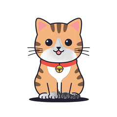 Obraz premium Cute Orange Striped Cartoon Cat With Red Collar