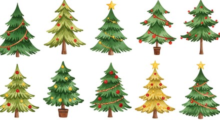 Fototapeta premium Watercolor Christmas Tree Collection