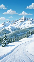 Fototapeta premium Winter's Embrace: A Digital Mountain Vista