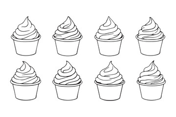 Creamy Vanilla Soft Serve Ice Cream with Strawberry Topping in a Cup line art 