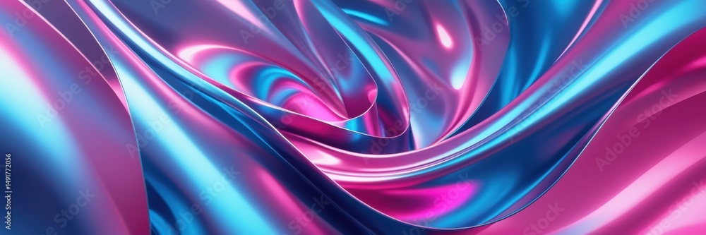 Poster abstract flowing fabric with vibrant pink and blue metallic sheen, creating a dynamic and modern des