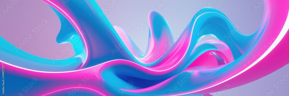 Poster abstract wavy shapes in blue and pink with a soft gradient background creating a modern and artistic