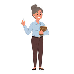 Senior Woman Teacher Holding Book And Pointing
