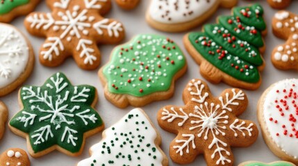 Fototapeta premium Close-up of assorted decorated cookies with colorful icing on a white plate, bright natural lighting.