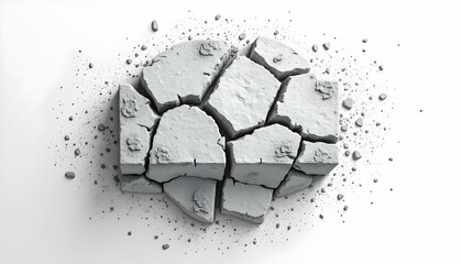Cracked Concrete Forming Half Circle on White Background
