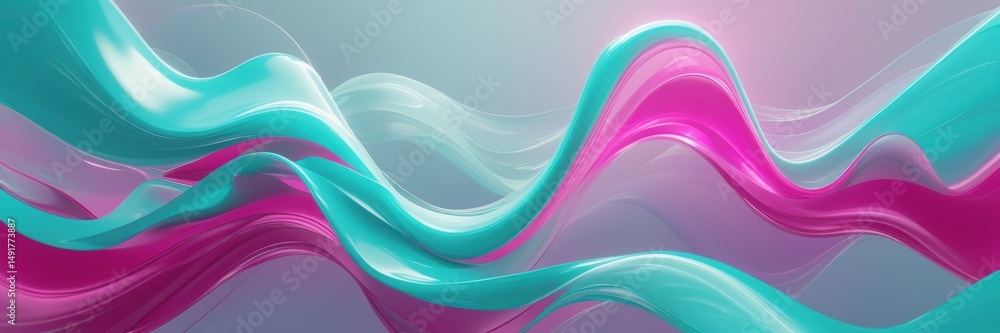 Aufkleber abstract teal and magenta waves creating a dynamic and fluid design, modern art background with vibr