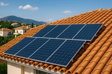 Fototapeta premium Rooftop Solar Panels: Clean Energy Solution