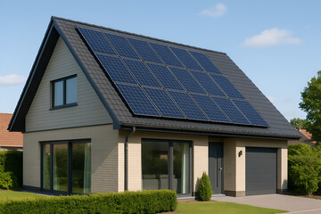 Fototapeta premium Solar Powered Suburban Home: Eco-Friendly Living