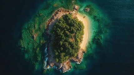 Tropical island paradise. Lush greenery crowns a secluded beach