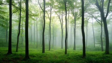 Obraz premium A forest where the trees dance in light.