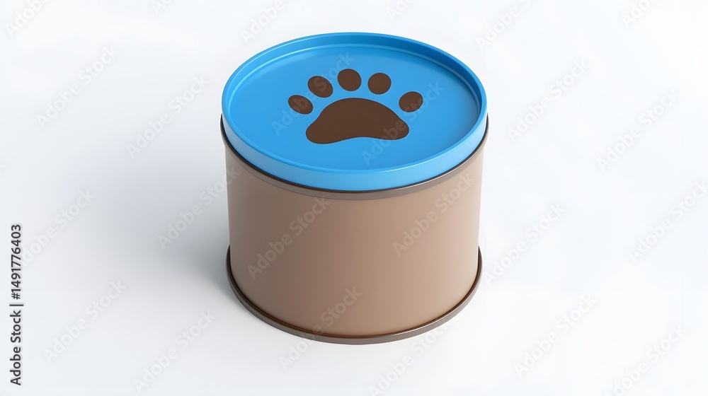 Poster cylindrical container with paw print design.