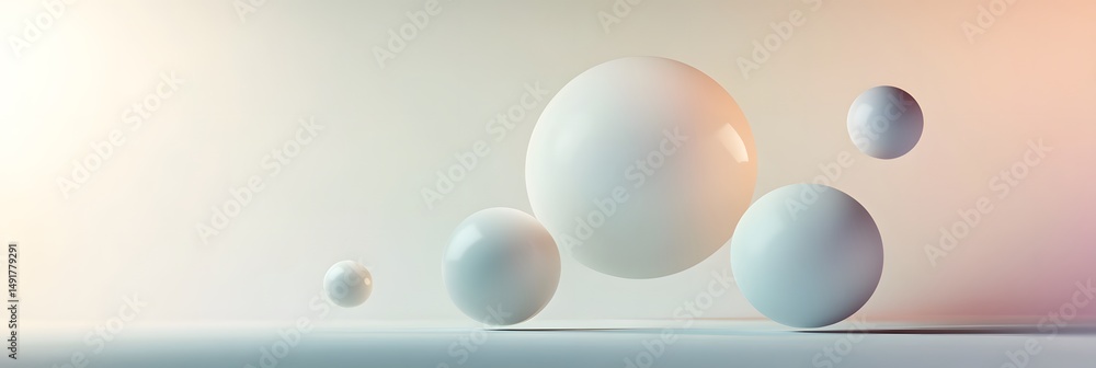 Poster floating spheres in a soft color gradient background