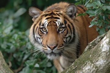Obraz premium Tiger Staring Directly at the Camera Amongst Foliage