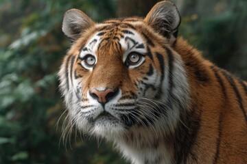 Obraz premium Tiger Looking Upward with Curious Expression in Nature