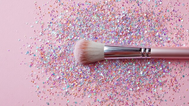 Pink glitter makeup brush (1)