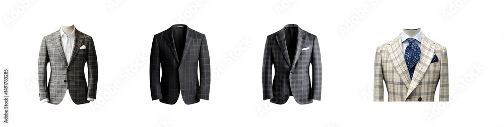 Aufkleber different patterned men's jackets displayed on mannequins. isolated on transparent background