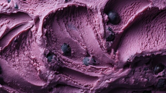 Close-up view of rich, purple blueberry ice cream texture