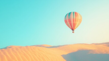 Fototapeta premium Colorful hot air balloon over golden desert dunes.