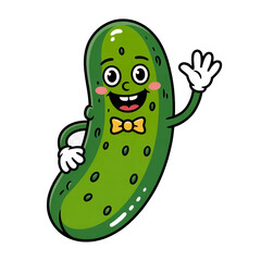 Happy cartoon pickle character celebrating with a cheerful expression and friendly pose. Isolated on white and transparent background