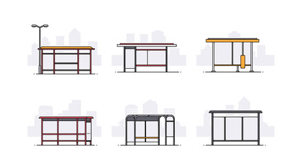 Bus stop shelter design vector set