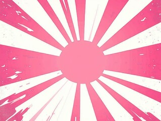 Abstract graphic with a central pink circle emitting radiating irregular white and pink rays creating a dynamic sunburst effect