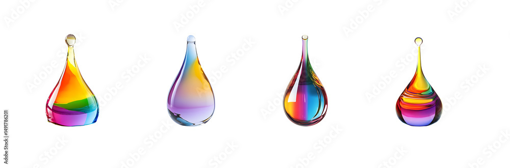 Poster set of colorful teardrop shapes arranged in a row. isolated on transparent background