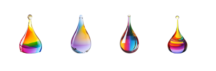 set of Colorful teardrop shapes arranged in a row. isolated on transparent background
