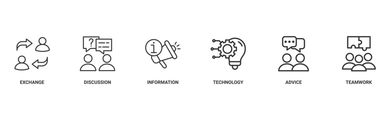 Communication banner web icon vector illustration concept with icon of exchange, discussion, information, technology, advice, and teamwork