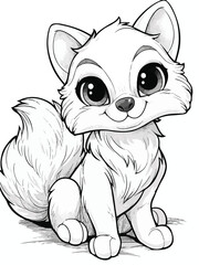 Cute Cartoon Fox Line Art