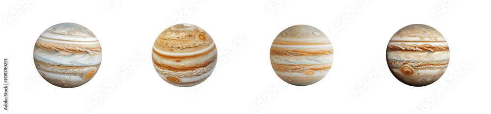Poster set of planets displayed in a horizontal arrangement. isolated on transparent background