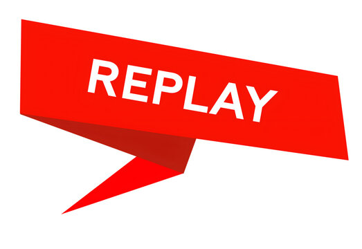 Red color speech banner with word replay on transparent background