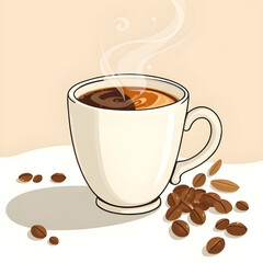 Coffee with beans icon, Coffee cup with beans, Coffee and beans illustration, Coffee vector icon, Coffee logo element, Coffee drink icon, Hot coffee with beans, Espresso with beans, Coffee mug icon, C