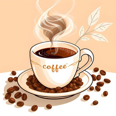 Coffee with beans icon, Coffee cup with beans, Coffee and beans illustration, Coffee vector icon, Coffee logo element, Coffee drink icon, Hot coffee with beans, Espresso with beans, Coffee mug icon, C