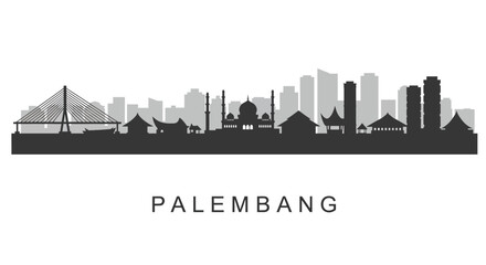 Fototapeta premium Palembang Skyline with Indonesia Cityscape Silhouette.