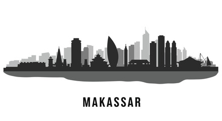 Makassar City Skyline Silhouette.