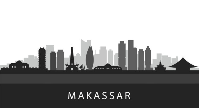 Makassar City Skyline with Indonesia  Vector Illustration.