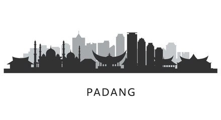 Naklejka premium Padang Skyline Silhouette Cityscape Indonesia.
