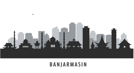Banjarmasin Silhouette Cityscape Vector.