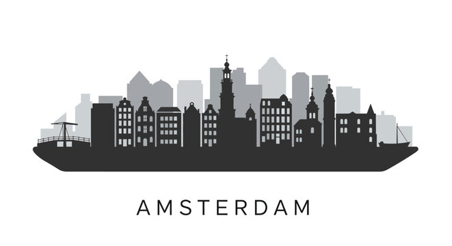 Amsterdam Skyline Silhouette with Netherlands Cityscape.