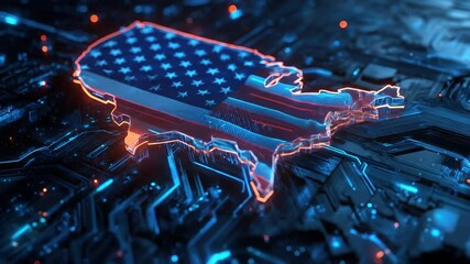 Digital American Flag Map on Circuit Board - Powered by Adobe
