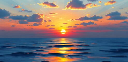 glowing horizon, sea at dusk, impressionist seascape, twilight seascape, ocean view painting, coastal sunset, orange sky painting, seascape with waves, calm sea painting, dramatic sunset clouds, ocean © mrpixel